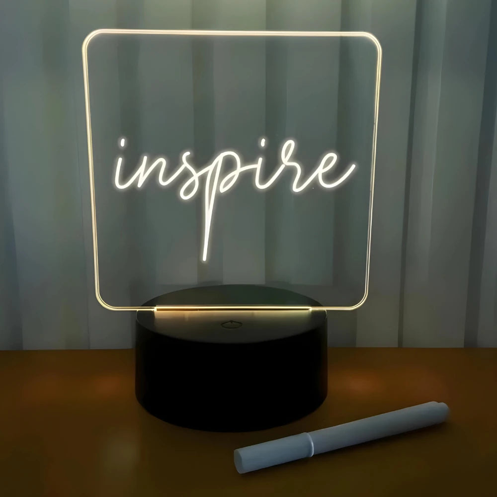 3D LED Desk Blackboard Lamp with Acrylic and Liquid Chalk Pen USB Rechargeable