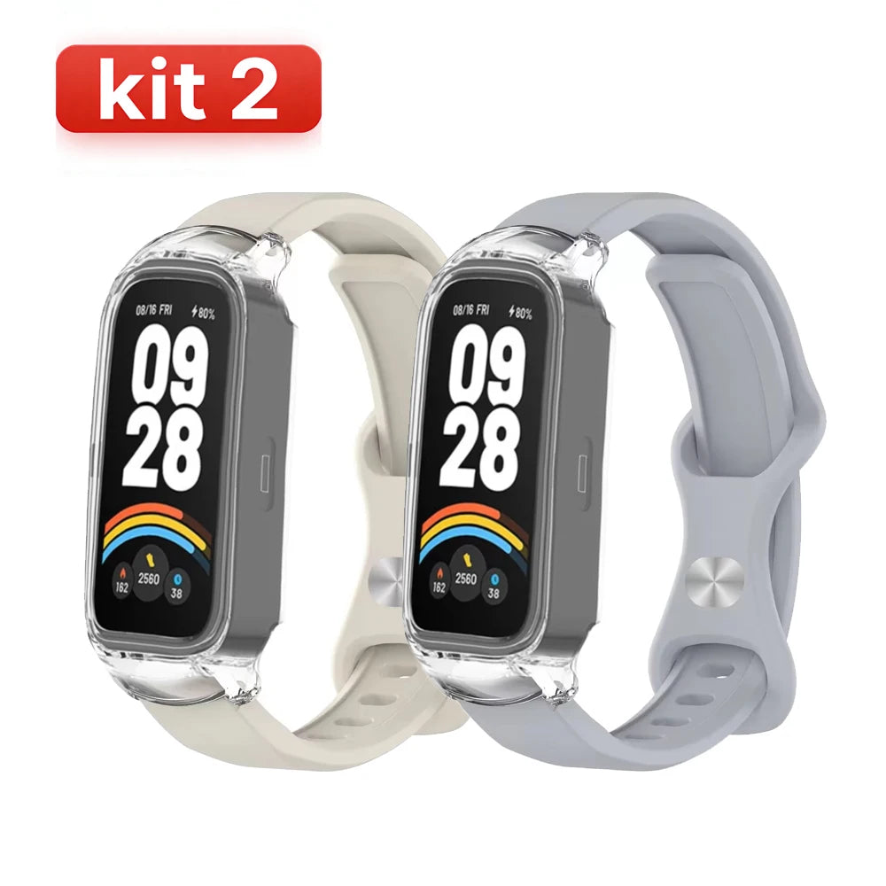 Silicone Watch Band and PC Protective Case for Smart Fitness Trackers - Unisex Replacement Strap