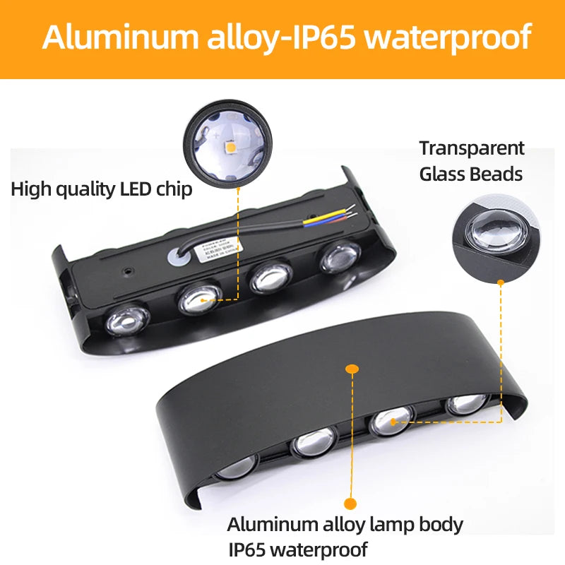 FanzyMarket aluminum LED wall light, waterproof up/down sconce, suitable for outdoor and indoor use in garden, patio, or stairs.