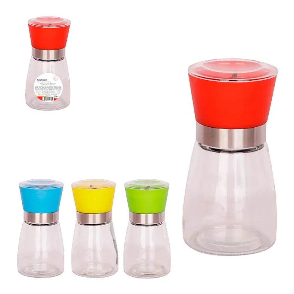Adjustable Ceramic Spice Grinder Mill - Glass Bottle with Stainless Steel Accents, 13 cm (5.1 in) 170 g Capacity