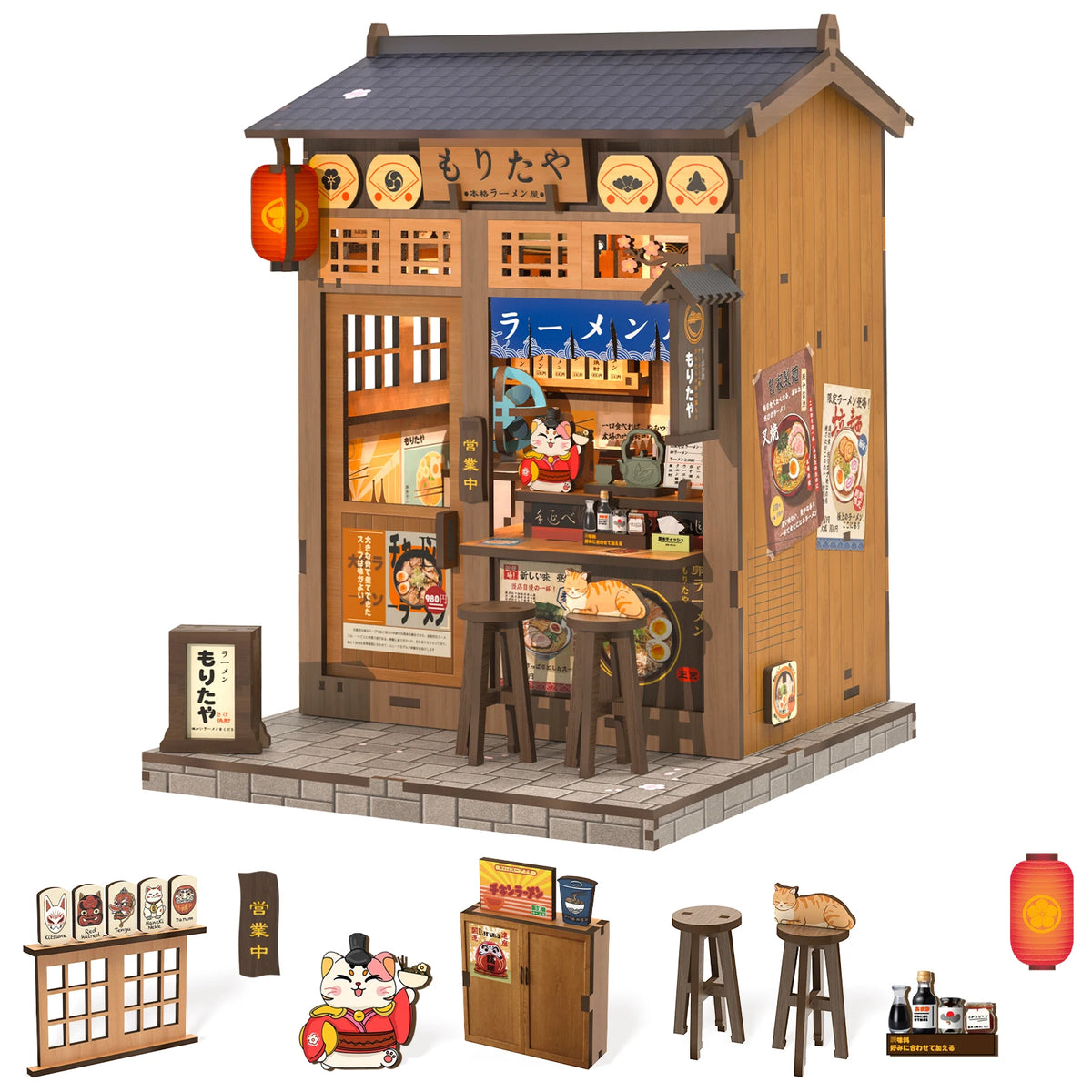 240-Piece Japanese Ramen Shop Book Nook Kit DIY Miniature Wooden Dollhouse 3D Bookshelf Decor Gift