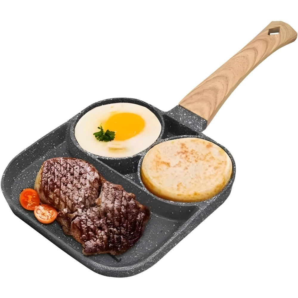 Nonstick 3-Section Frying Pan – 8 in (20 cm) Omelette Pan for Eggs, Bacon, Meat & Pancakes