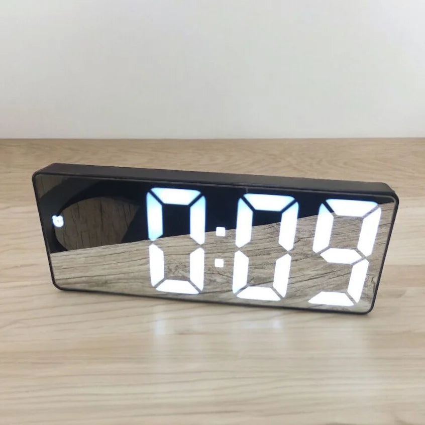 Black LED Digital Alarm Clock with Temperature Sensor, Loud Alarm & Large Display — USB/Battery Powered