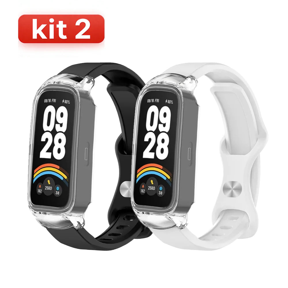 Silicone Watch Band and PC Protective Case for Smart Fitness Trackers - Unisex Replacement Strap