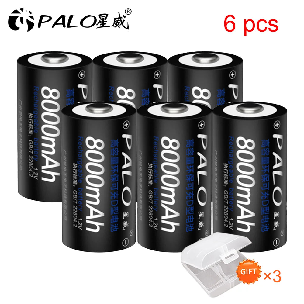 Rechargeable D Size Battery 1.2V Ni-MH 8000mAh 1-8 Pack (LR20/R20)
