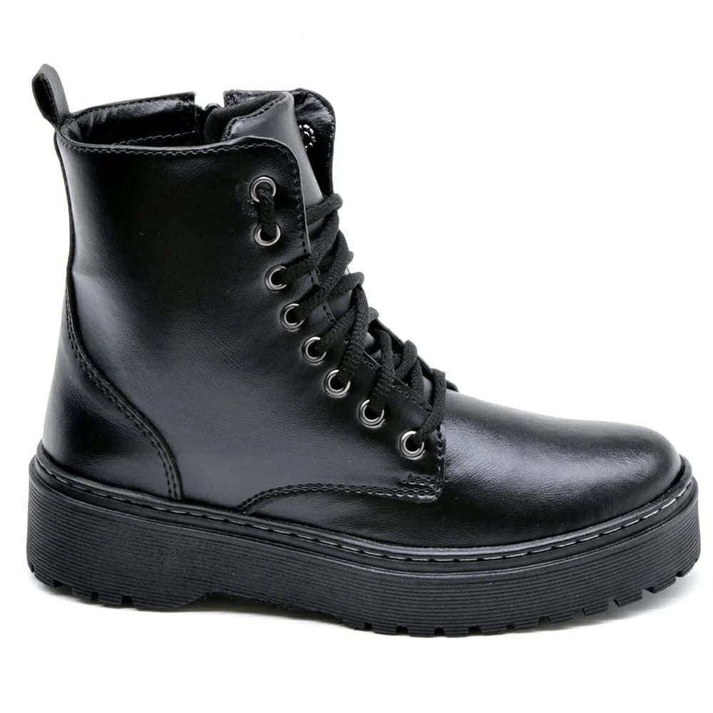 Women's Military-Inspired Lace-Up Ankle Boots with Side Zipper — Low Platform 1.2–2 in (3–5 cm), Rubber Sole, Round Toe