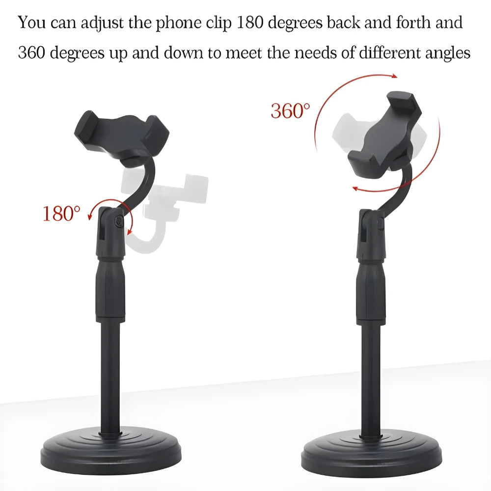 Adjustable Desktop Tripod Phone Stand 360° Rotating Mobile Holder with Weighted Base