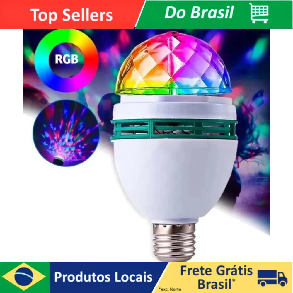 Rotating RGB Party Lamp E27 LED 3W Bivolt 110-220V with Adapter