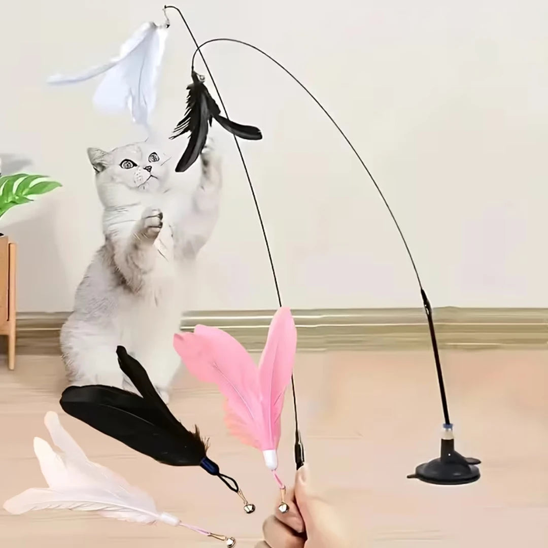 Interactive Cat Feather Teaser Toy with Bell