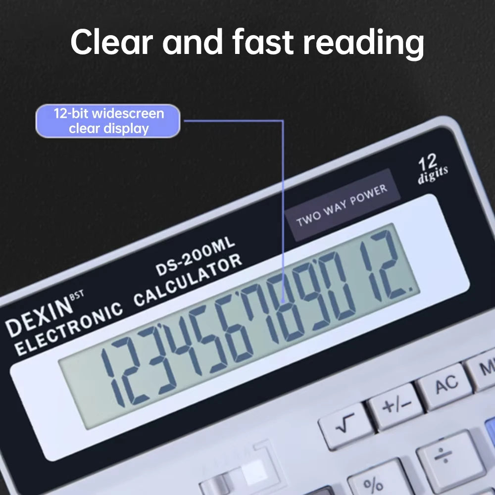 Large Screen 12-Digit Financial Tax Calculator — Dual Power, Clear Keys for School & Office