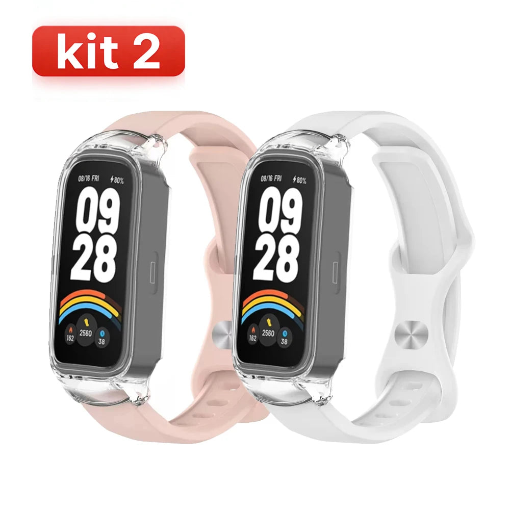 Silicone Watch Band and PC Protective Case for Smart Fitness Trackers - Unisex Replacement Strap