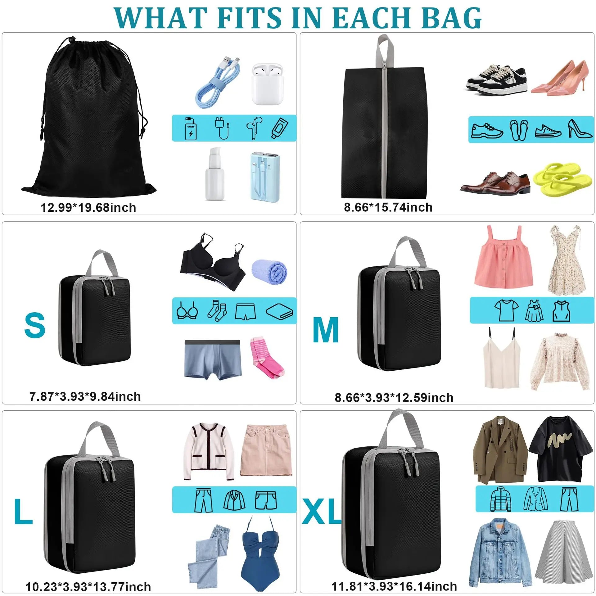 4/6-Pack Compressible Packing Cubes Waterproof Travel Organizers Portable Luggage and Handbag Storage