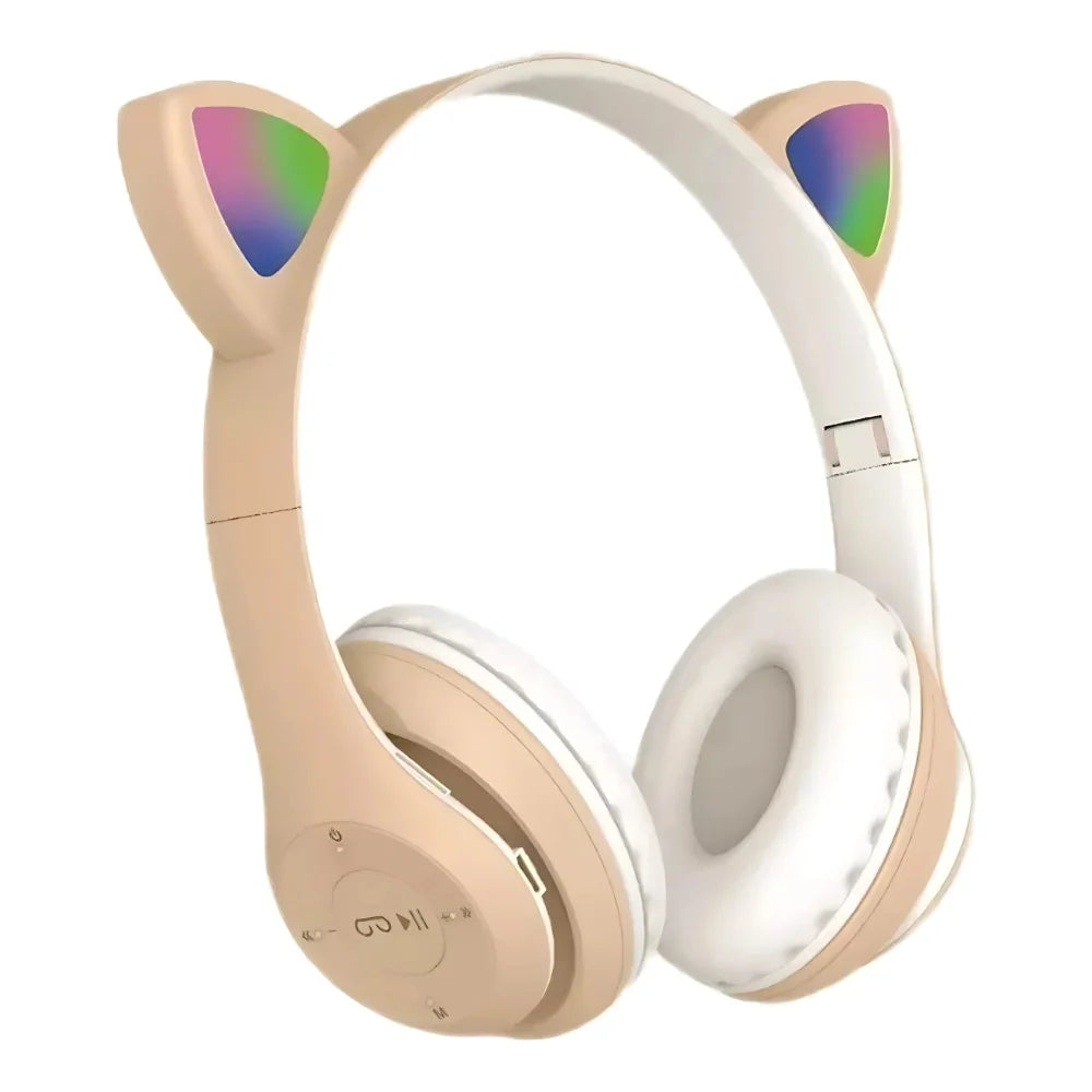 Bluetooth Cat Ear Headphones with LED Lights, Wireless & Wired Headset with Mic and SD Card Slot