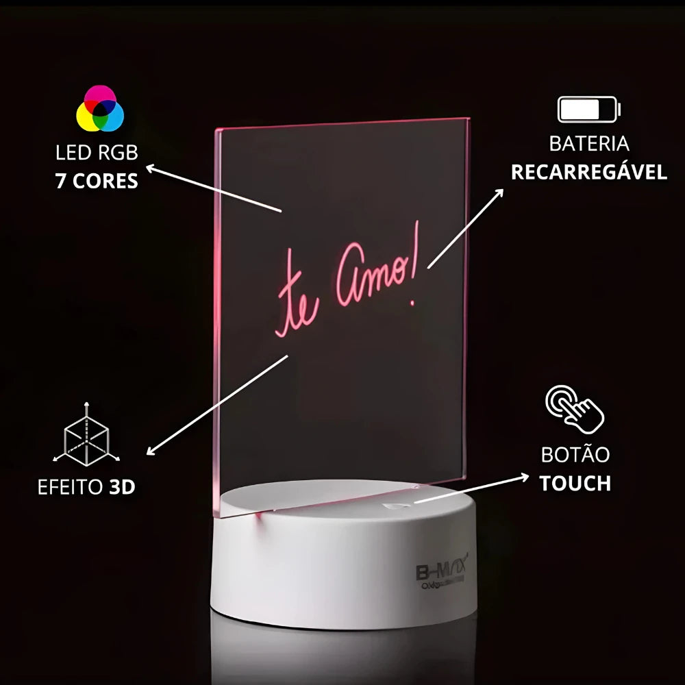 3D LED Desk Blackboard Lamp with Acrylic and Liquid Chalk Pen USB Rechargeable