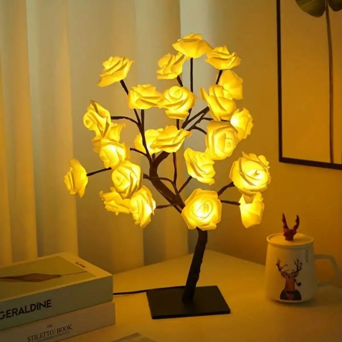 LED Rose Tree Lamp — DIY Branches Fairy Lights Night Light for Bedroom, Wedding & Valentine’s Day Decor, USB Table Lamp