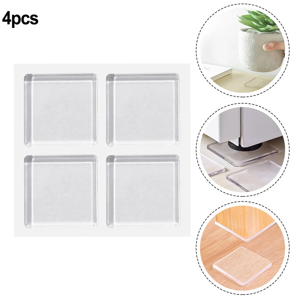 4-Pack Transparent Silicone Anti-Vibration Pads – Self-Adhesive Shock Absorbing Non-Slip Mats for Washing Machine & Appliances