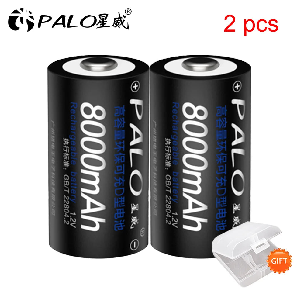 Rechargeable D Size Battery 1.2V Ni-MH 8000mAh 1-8 Pack (LR20/R20)