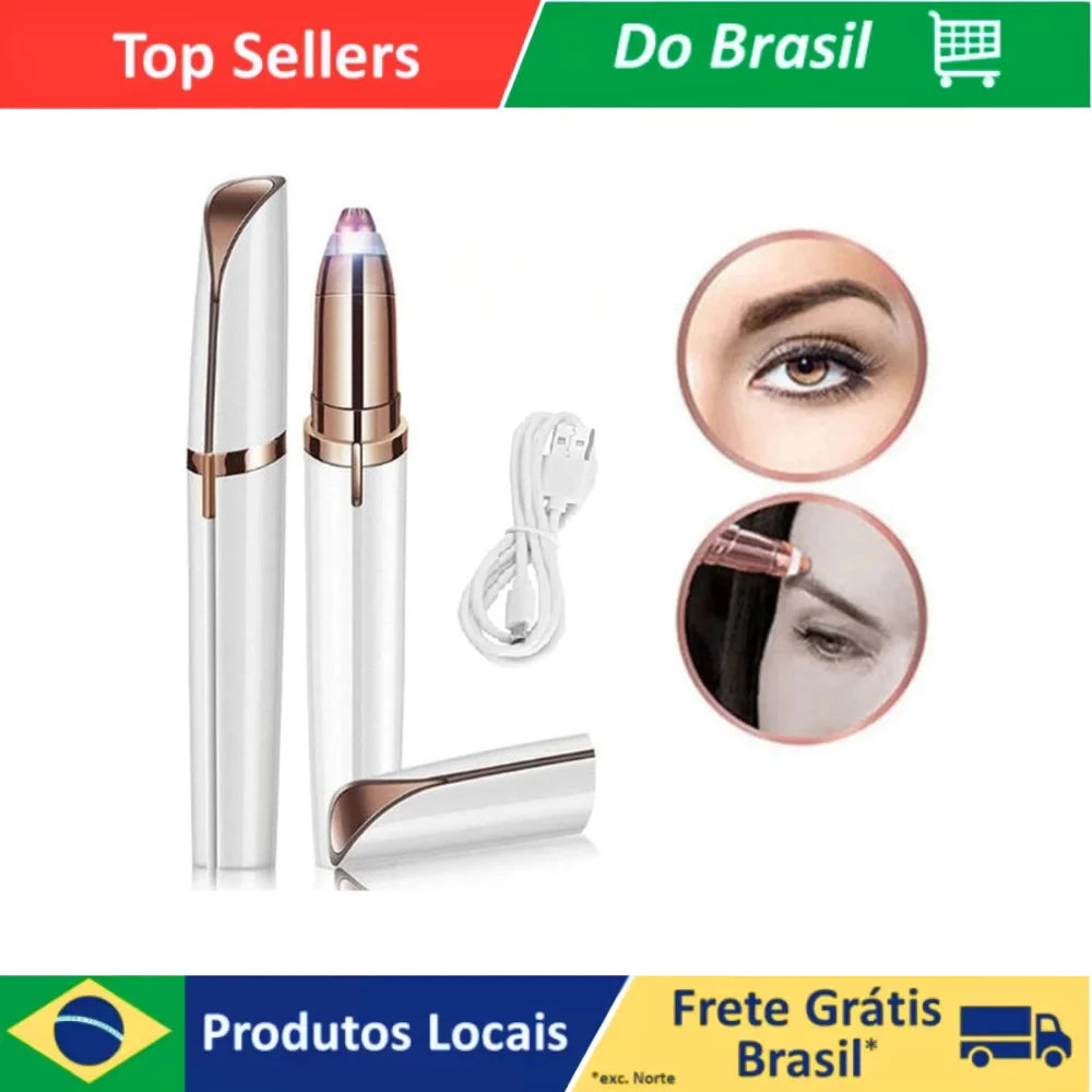 USB Rechargeable Precision Epilator Pen - Portable Painless Eyebrow & Nose Hair Trimmer with LED Light