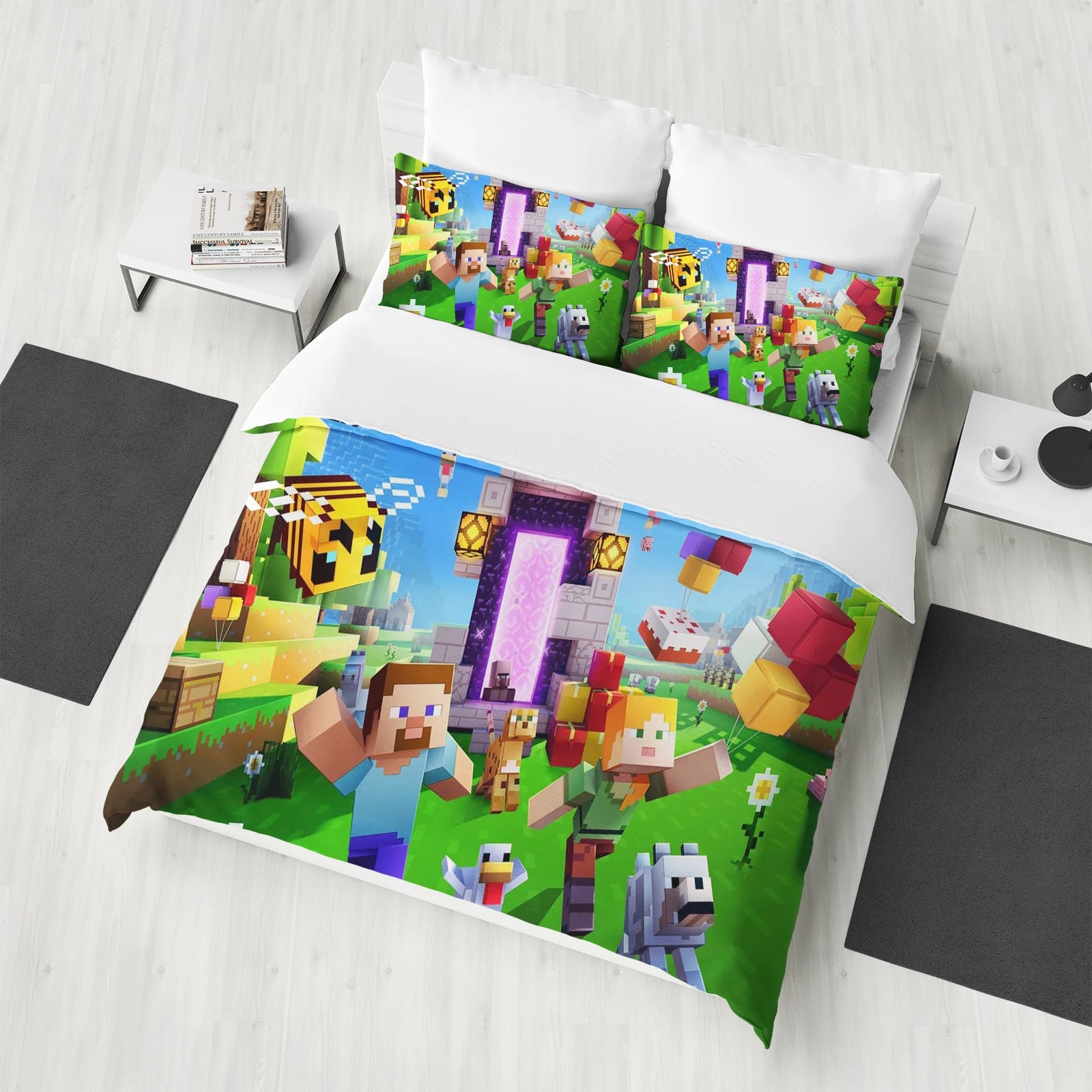 Anime Cartoon Printed Duvet Cover Set – 100% Polyester Quilt Cover + 2 Pillowcases (1.35 m / 4.5 ft / 53 in)