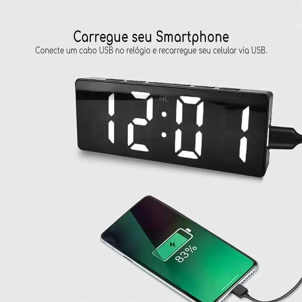 Black LED Digital Alarm Clock with Temperature Sensor, Loud Alarm & Large Display — USB/Battery Powered