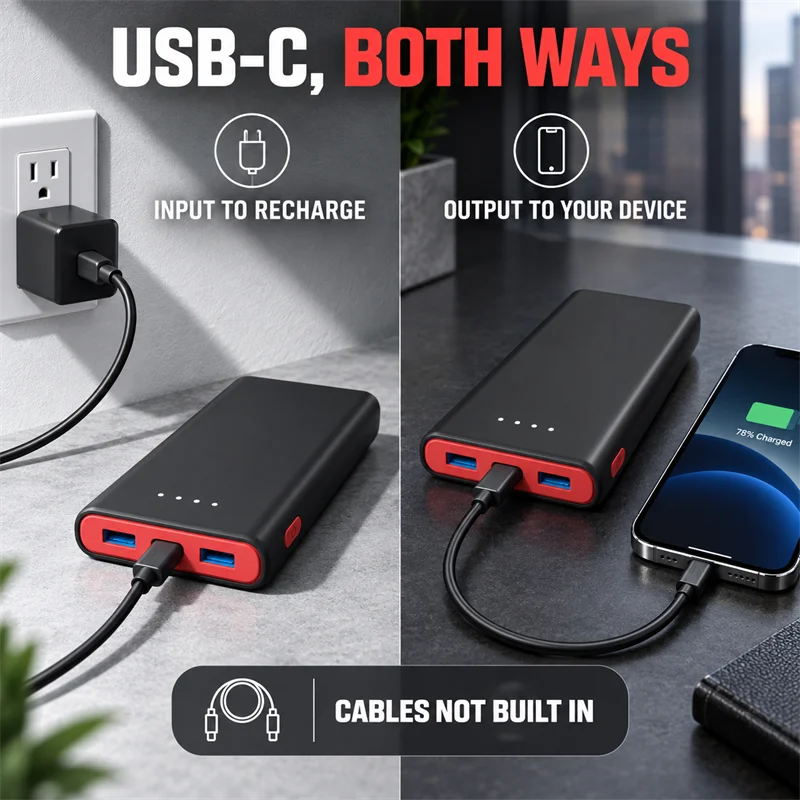 16000mAh PD Fast Charging Power Bank USB-C Portable Charger for Laptops MacBook iPhone Samsung Xiaomi