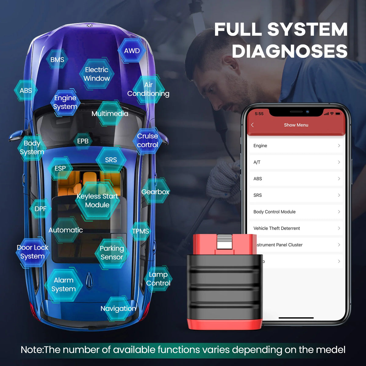 Mini OBD2 Bluetooth Car Diagnostic Scanner - Full-System Code Reader, Lifetime Free All-Car Diagnostics