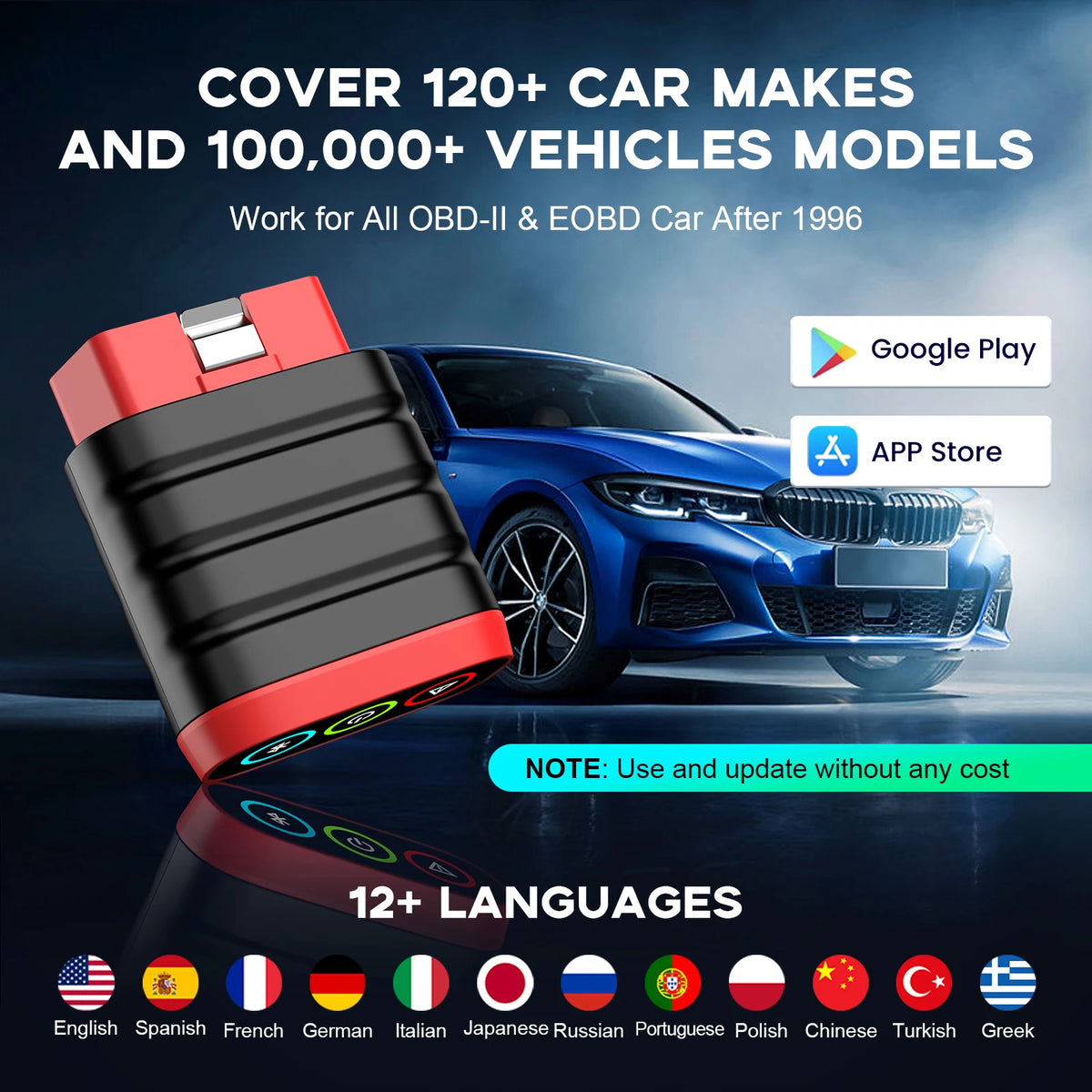 Mini OBD2 Bluetooth Car Diagnostic Scanner - Full-System Code Reader, Lifetime Free All-Car Diagnostics