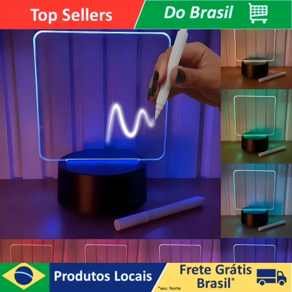 3D LED Desk Blackboard Lamp with Acrylic and Liquid Chalk Pen USB Rechargeable