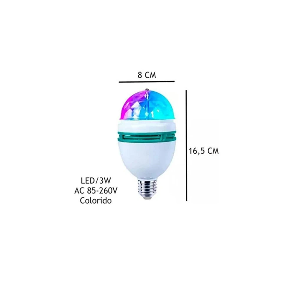 Rotating RGB Party Lamp E27 LED 3W Bivolt 110-220V with Adapter