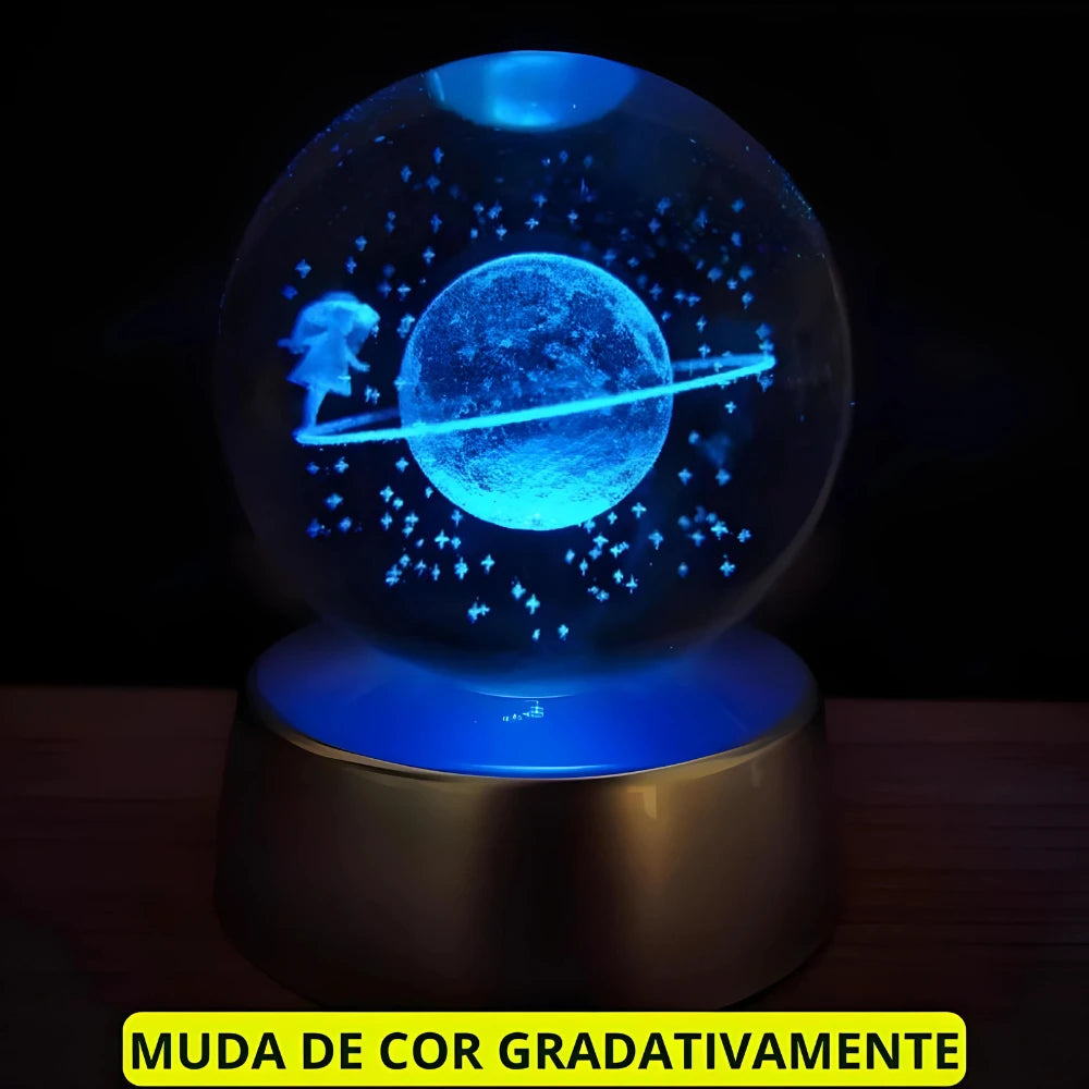 Galaxy Crystal Ball LED Lamp, Solar System with Earth and Moon, Wooden Base, 6 cm (2.36 in), USB