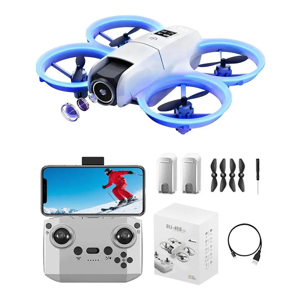 Mini Drone 4K Dual Camera FPV WiFi Optical Flow Remote Control, 2 Batteries, Kids Gift
