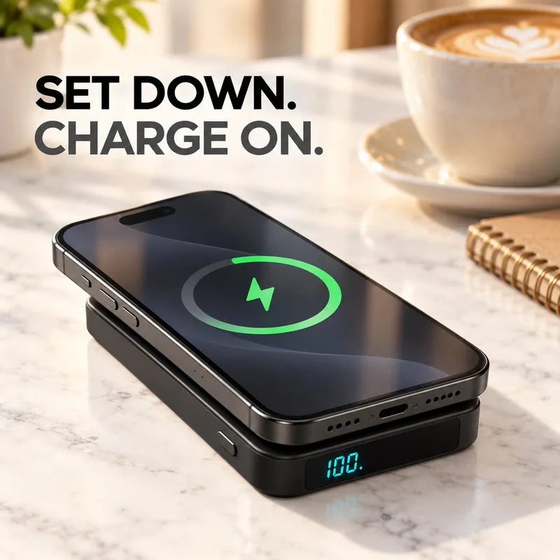 5000mAh Magnetic Card-Size Slim Power Bank Thin Portable USB-C Wireless Charger for Smartphones