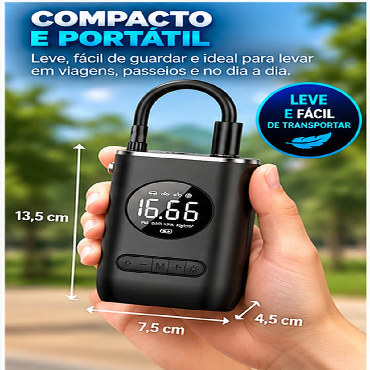 Portable Digital Tire Inflator 4000mAh — Wireless Air Compressor for Car, Bike & Motorcycle with Digital Display, USB-C Fast Charge & Built-in Flashlight