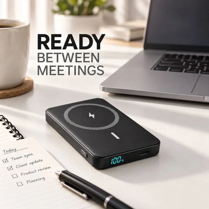 5000mAh Magnetic Card-Size Slim Power Bank Thin Portable USB-C Wireless Charger for Smartphones