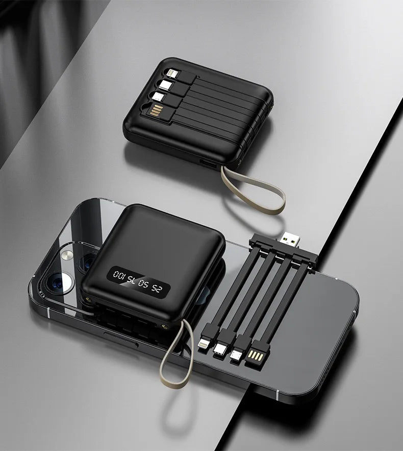 10,000mAh Portable Power Bank – Fast Charging, LED Digital Display, Built-in Cables & Flashlight