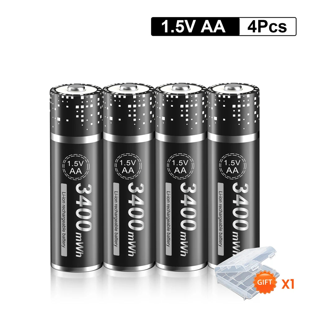 1.5V AA Rechargeable Li-ion Battery 3400mWh AA R6 Rechargeable Batteries (4-20 Pack) for Remote Control Toys