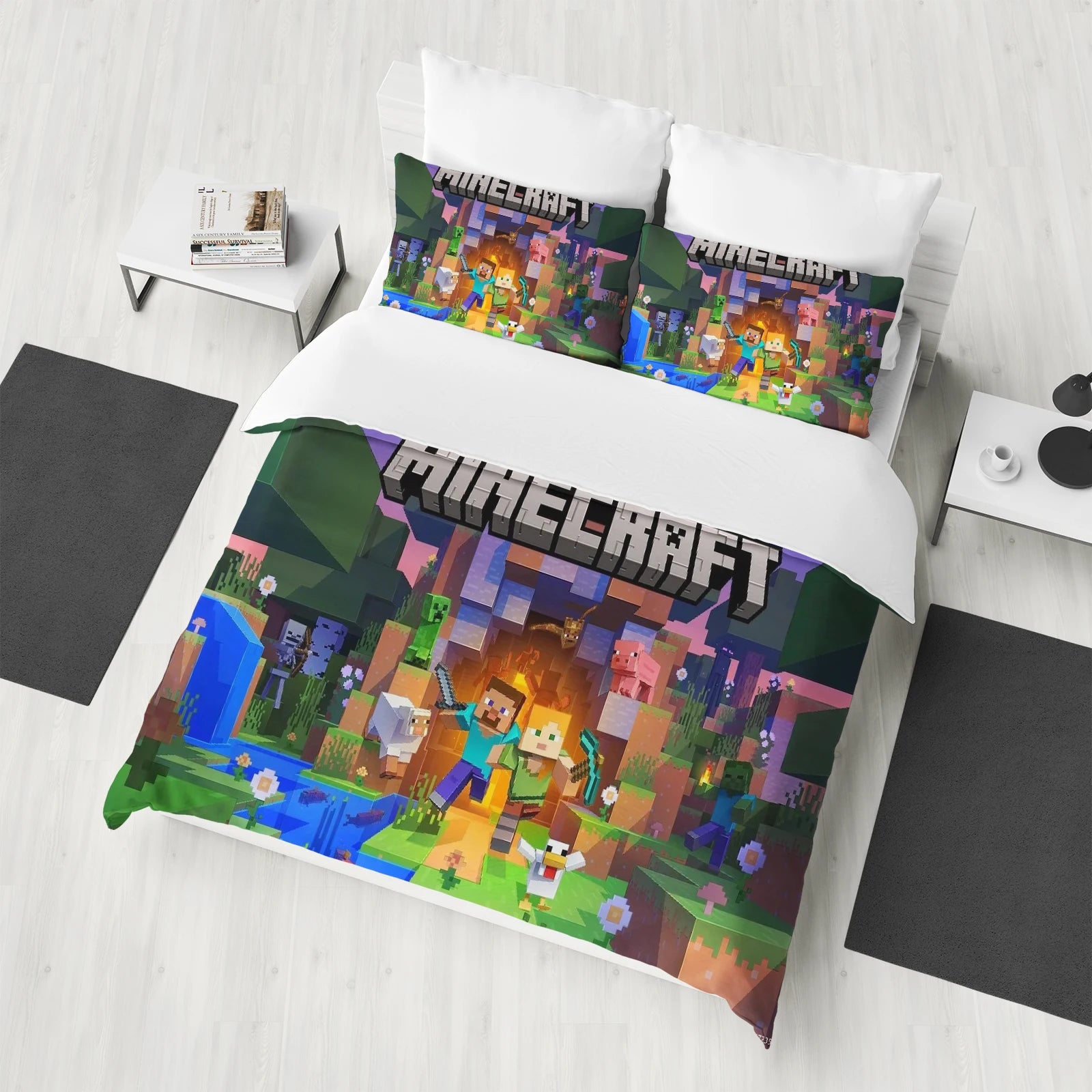 Anime Cartoon Printed Duvet Cover Set – 100% Polyester Quilt Cover + 2 Pillowcases (1.35 m / 4.5 ft / 53 in)