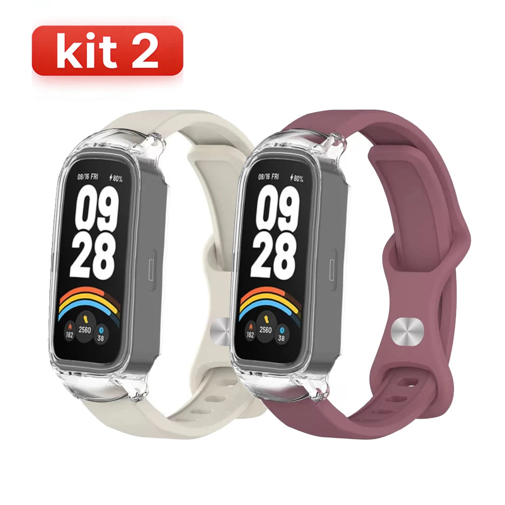 Silicone Watch Band and PC Protective Case for Smart Fitness Trackers - Unisex Replacement Strap