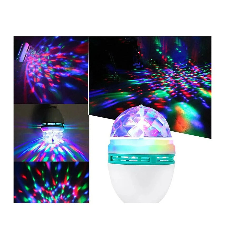 Rotating RGB Party Lamp E27 LED 3W Bivolt 110-220V with Adapter