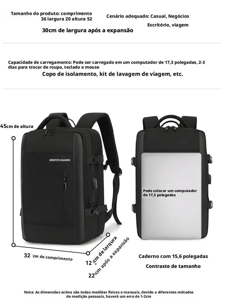 Unisex Anti-Theft Backpack 20-35 L (5.3-9.2 gal) Water-Resistant Travel Bag with Combination Lock