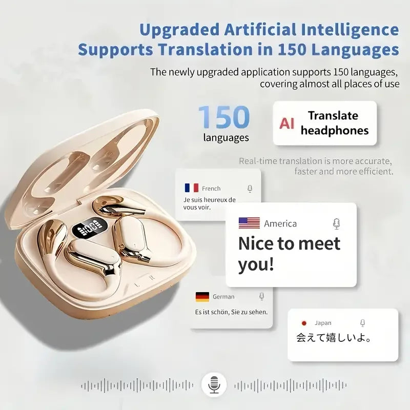 AI Translation Bluetooth Earphones — HD Audio, LED Battery Display, Touch Control & Charging Case for Sports & Commuting