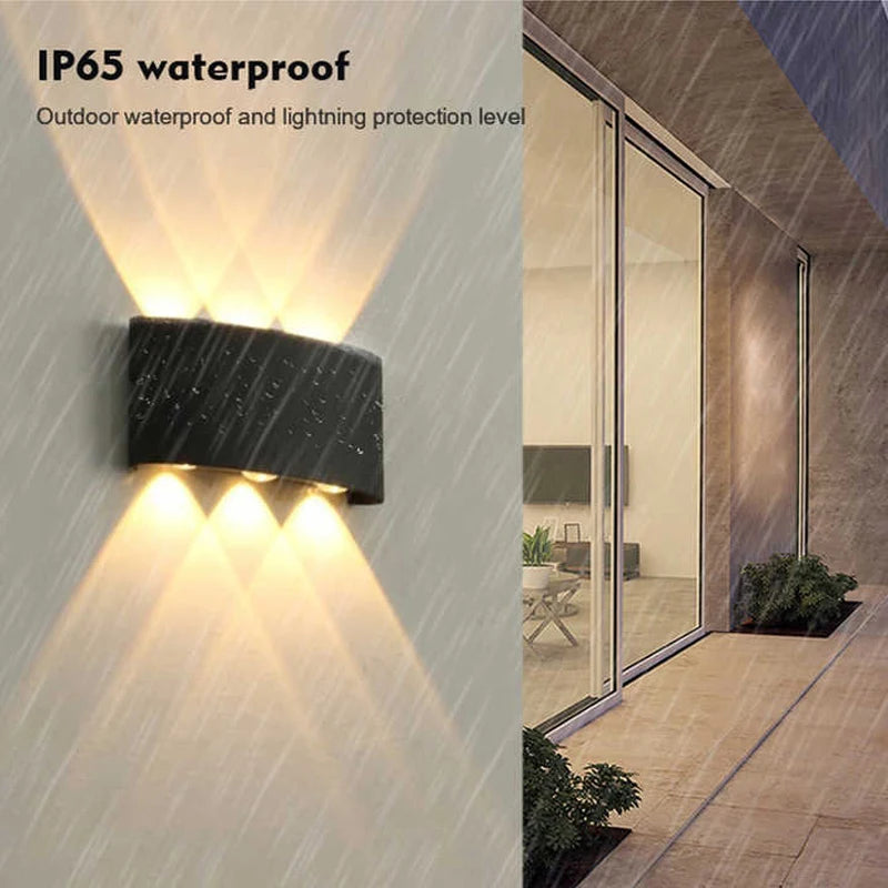 FanzyMarket aluminum LED wall light with up/down design, waterproof IP65, suitable for outdoor and indoor use in garden, patio, or stairs.