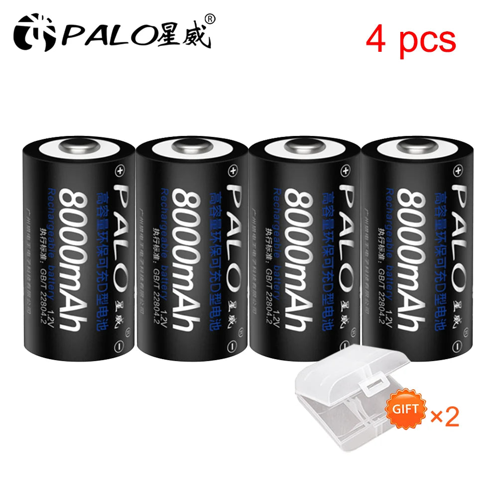 Rechargeable D Size Battery 1.2V Ni-MH 8000mAh 1-8 Pack (LR20/R20)