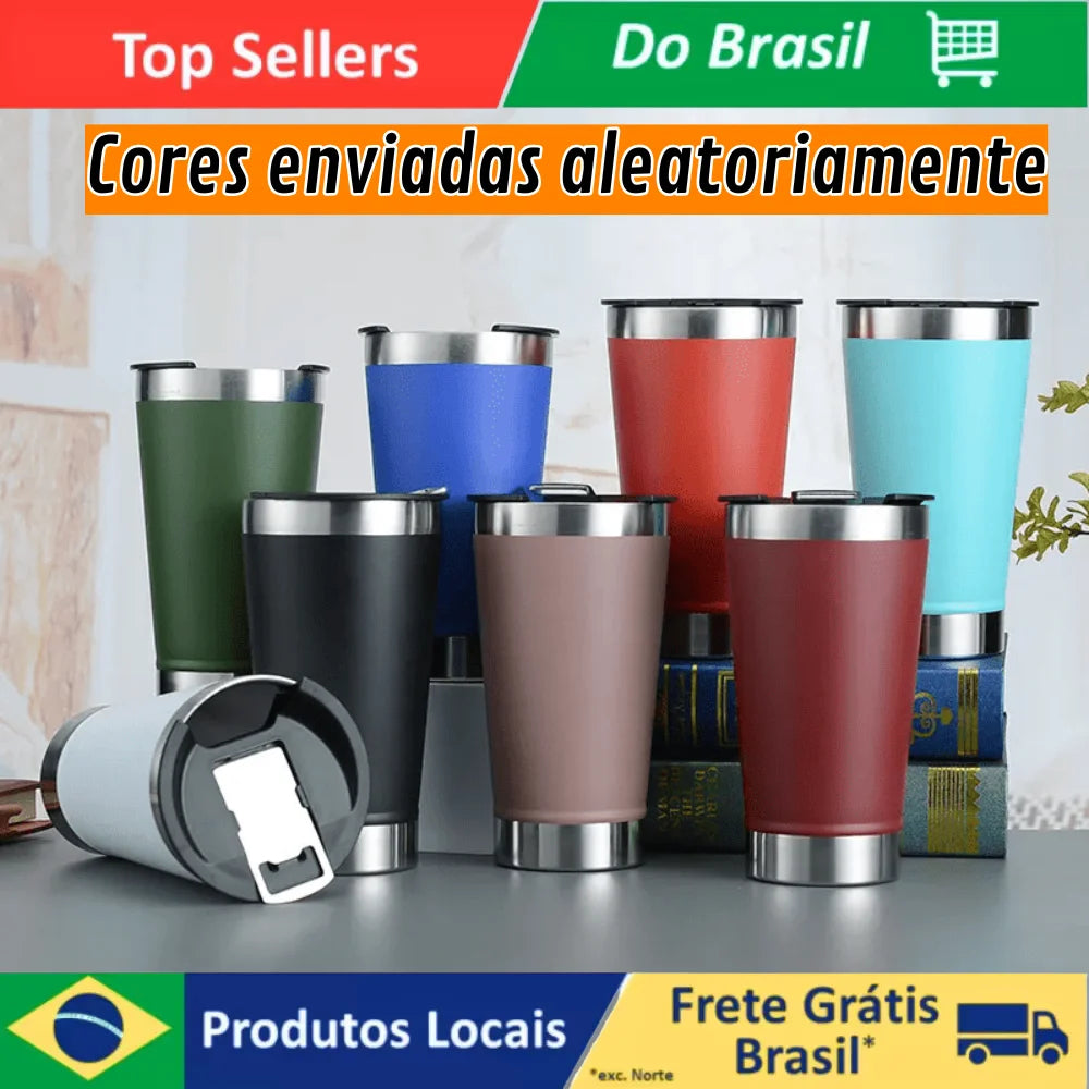 473 ml (16 oz) Insulated Thermal Tumbler with Lid and Built-In Bottle Opener, Keeps Drinks Hot or Cold