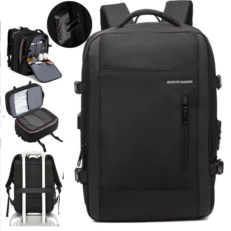 Unisex Anti-Theft Backpack 20-35 L (5.3-9.2 gal) Water-Resistant Travel Bag with Combination Lock