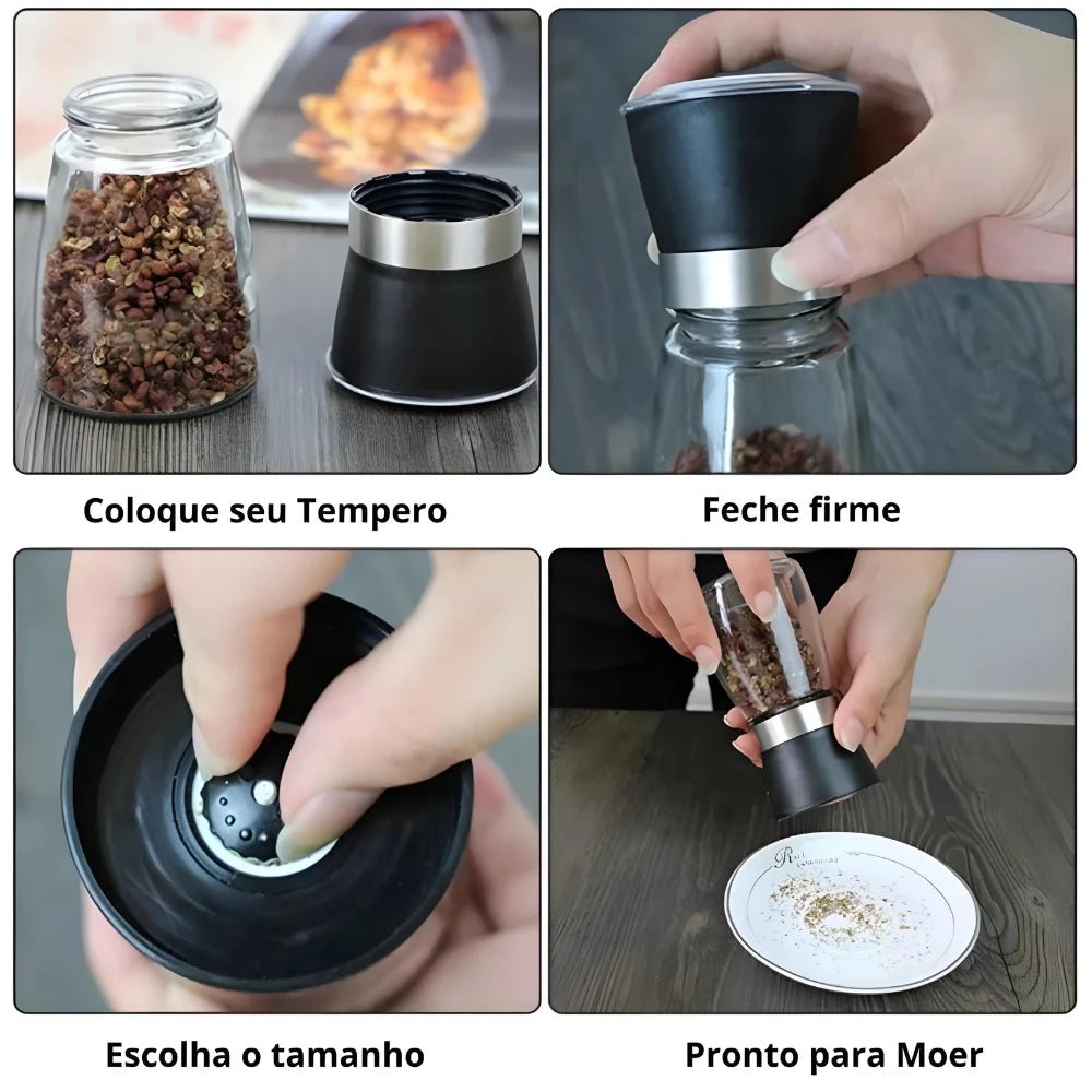 Adjustable Ceramic Spice Grinder Mill - Glass Bottle with Stainless Steel Accents, 13 cm (5.1 in) 170 g Capacity