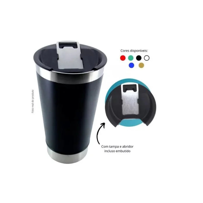 473 ml (16 oz) Insulated Thermal Tumbler with Lid and Built-In Bottle Opener, Keeps Drinks Hot or Cold