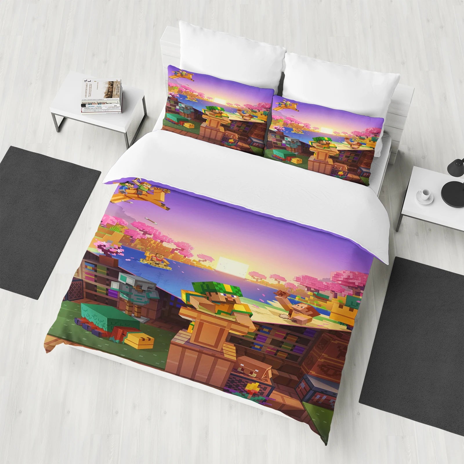 Anime Cartoon Printed Duvet Cover Set – 100% Polyester Quilt Cover + 2 Pillowcases (1.35 m / 4.5 ft / 53 in)