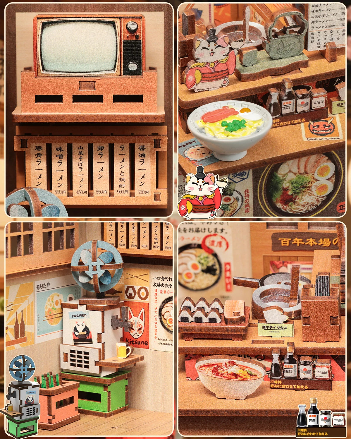240-Piece Japanese Ramen Shop Book Nook Kit DIY Miniature Wooden Dollhouse 3D Bookshelf Decor Gift