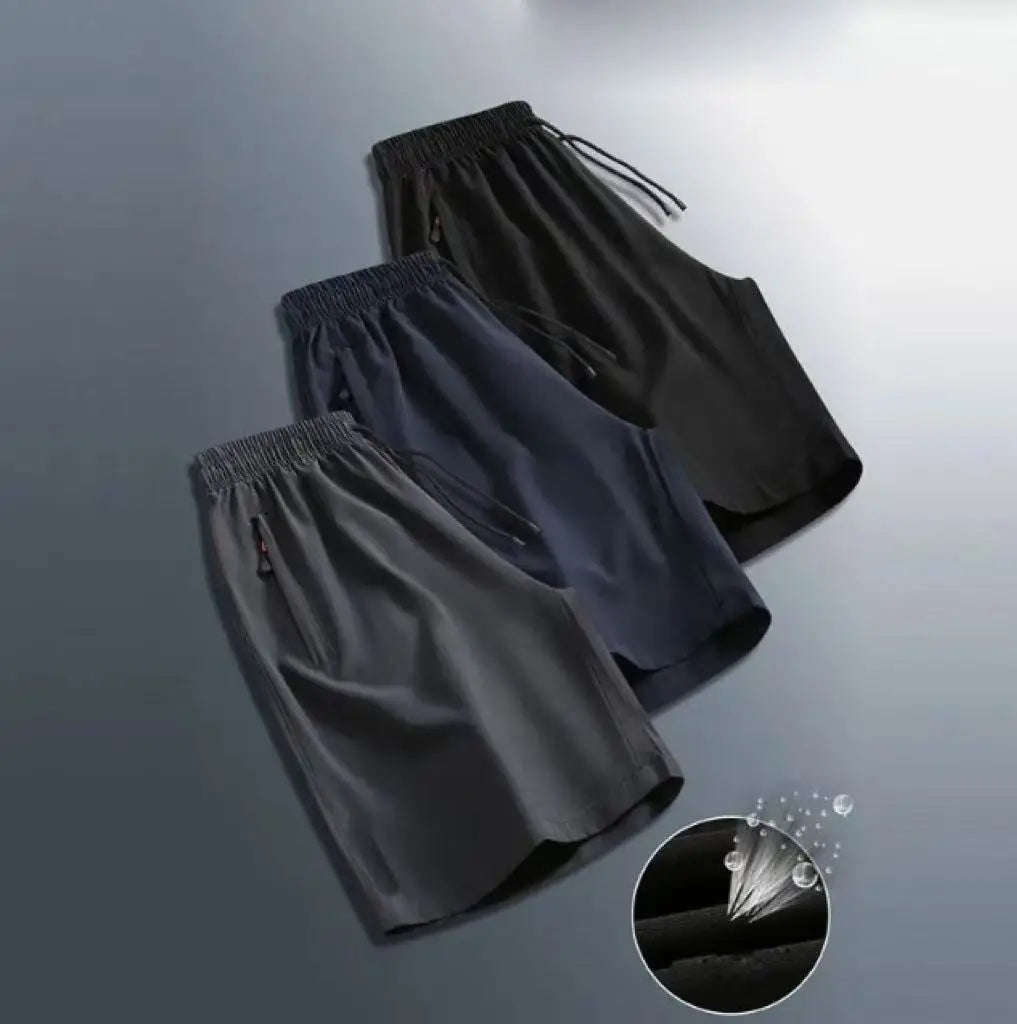 Men's Ice Silk Summer Beach Shorts — Quick-Dry Breathable Knee-Length with Elastic Waist & Pockets
